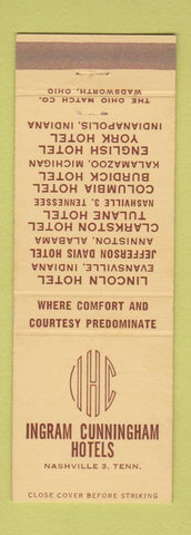 Matchbook Cover - Ingram Cunningham Hotels Nashville TN Anniston AL