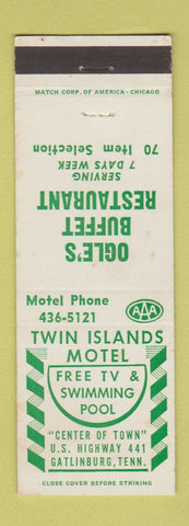 Matchbook Cover - Ogle's Buffet Restaurant Twin Islands Motel Gatlinburg TN
