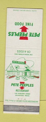 Matchbook Cover - Pete Peeples Restaurant Arlington TX WEAR