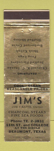 Matchbook Cover - Jim's Restaurant Beaumont TX WEAR