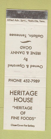 Matchbook Cover - Heritage House Gallatin TN WEAR