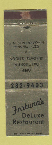 Matchbook Cover - Fortuna's DeLuxe Restaurant Niagara Falls NY