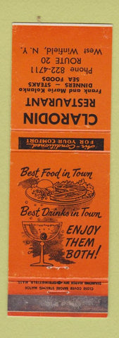 Matchbook Cover - Clarodin Restaurant West Winfield NY WEAR