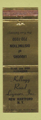Matchbook Cover - Kellogg Road Liquors New Hartford NY WORN