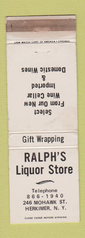 Matchbook Cover - Ralph's Liquor Store Herkimer NY WORN