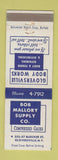 Matchbook Cover - Bob Mallory Supply gases body Works Gloversville NY