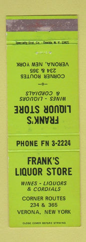 Matchbook Cover - Frank's Liquor Store Verona NY WEAR