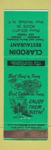 Matchbook Cover - Clarodin Restaurant West Winfield NY WEAR