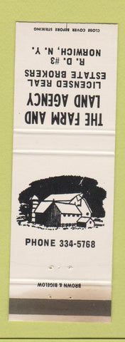 Matchbook Cover - Farm and Land Agency Norwich NY WEAR