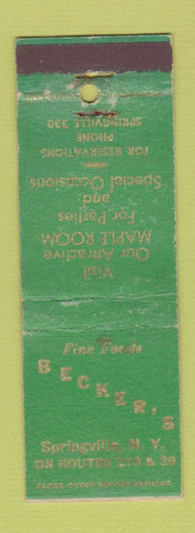 Matchbook Cover - Becker's Restaurant Springville NY WEAR