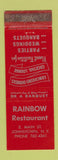 Matchbook Cover - Rainbow Restaurant Johnstown NY WORN