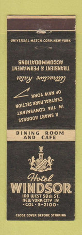 Matchbook Cover - Hotel Windsor New York City
