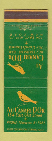 Matchbook Cover - Au Canari D'Or Restaurant New York City WEAR