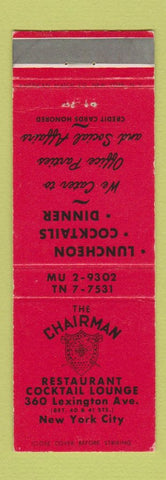 Matchbook Cover - Chairman Restaurant New York City