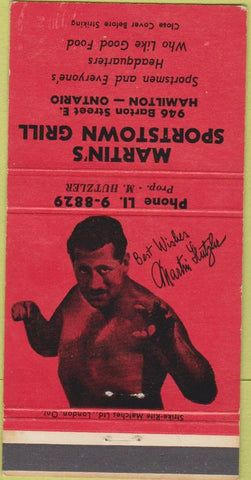 Matchbook Cover - Martin Hutzler Wrestler Hamilton ON 30 Strike