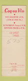 Matchbook Cover - Coq au Vin French Restaurant New York City rooster WEAR