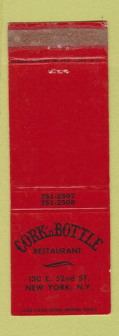 Matchbook Cover - Cork n Bottle Restaurant New York City WORN