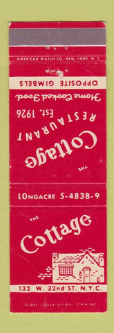 Matchbook Cover - Cottage Restaurant New York City WEAR