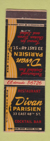 Matchbook Cover - Divan Parisien Restaurant French New York City