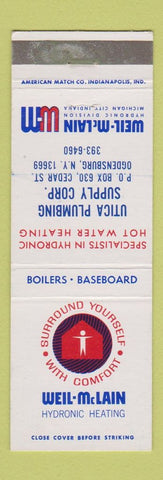 Matchbook Cover - Weil McLain Heating Plumbing Utica Ogdensburg NY