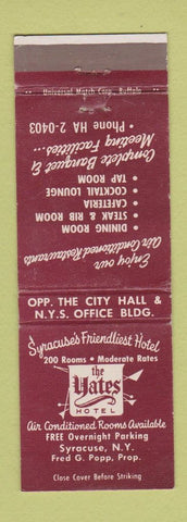 Matchbook Cover - Yates Hotel Syracuse NY