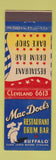 Matchbook Cover - Mac Doel's Restaurant Buffalo NY