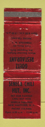 Matchbook Cover - Goetz Restaurant Seneca Chili Hut New Hartford NY WORN
