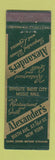 Matchbook Cover - Alexander's Restaurant Grill New York City