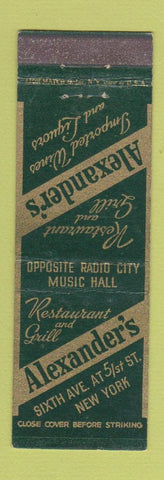 Matchbook Cover - Alexander's Restaurant Grill New York City