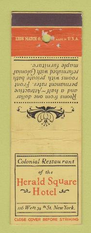 Matchbook Cover - Hearld Square Hotel New York City