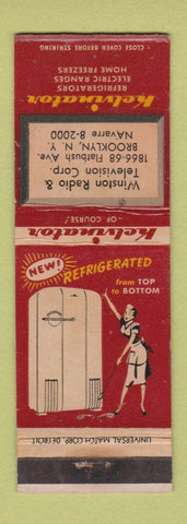 Matchbook Cover - Kelvinator Refrigerators Winston Rado TV Brooklyn NY WEAR