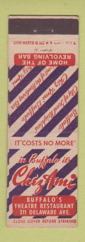 Matchbook Cover - Chez Ami Buffalo NY WORN BACK PRINTING ERROR