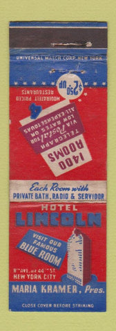 Matchbook Cover - Hotel Lincoln New York City WORN