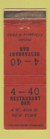 Matchbook Cover - 4-40 Restaurant New York City WEAR