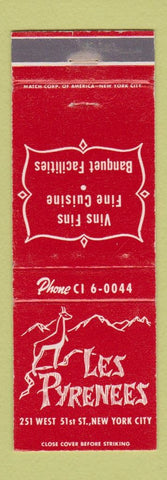 Matchbook Cover - Les Pyrenees New York City restaurant
