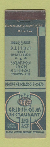 Matchbook Cover - Gripsholm Restaurant New York City