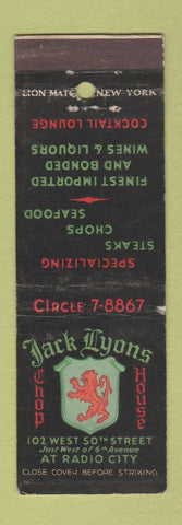 Matchbook Cover - Jack Lyons Chop House New York City