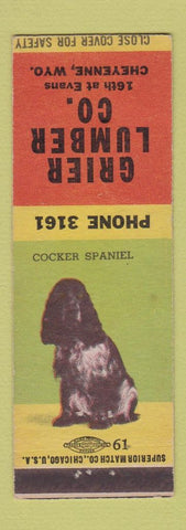 Matchbook Cover - Grier Lumber Cheyenne WY Cocker Spaniel low phone #