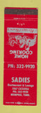 Matchbook Cover - Sadies Restaurant Lounge Memphis TN