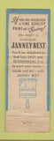 Matchbook Cover - Janney Best Paint Verne Ilten Hardware Cedar Rapids IA WORN
