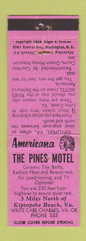 Matchbook Cover - Pines Motel Cape Charles VA Perkins Americana WEAR
