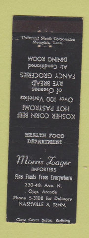 Matchbook Cover - Morris Lager Foods Nashville TN Kosher Corned Beef