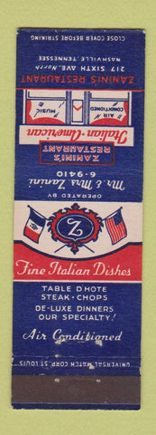 Matchbook Cover - Zanini's Restaurant Italian Nashville TN