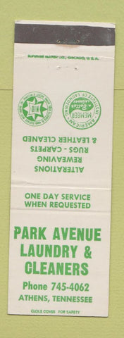 Matchbook Cover - Park Avenue Laundry Cleaners Athens TN