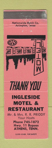 Matchbook Cover - Ingleside Motel Restaurant Athens TN WEAR