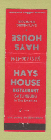 Matchbook Cover - Hays House Gatlinburg TN