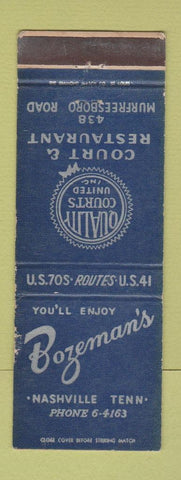 Matchbook Cover - Bozeman's Court Motel Restaurant Nashville tN WEAR