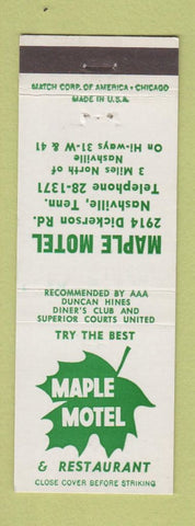 Matchbook Cover - Maple Motel Restaurant Nashville TN