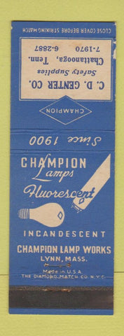 Matchbook Cover - Champion Light Bulbs CD Genter Chattanooga TN