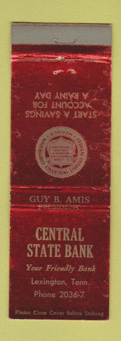 Matchbook Cover - Central State Bank Lexington TN